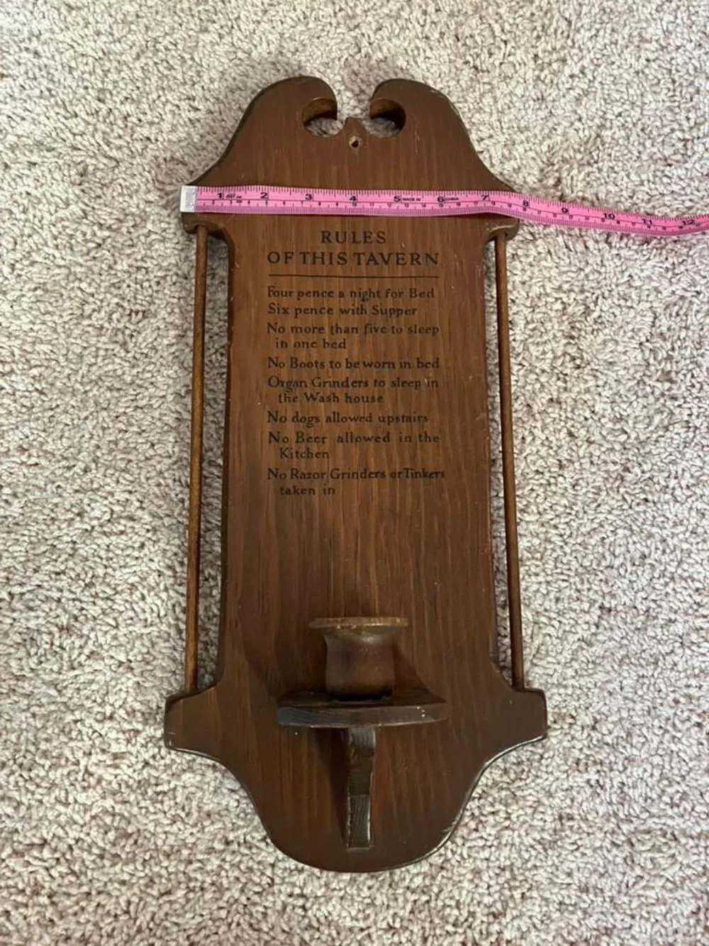 Wooden Tavern Rules Wall Sconce with Candle Holder - Brown